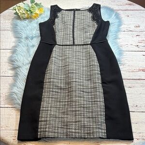 LOFT Black White Tweed Contrast Shift Dress sz 6